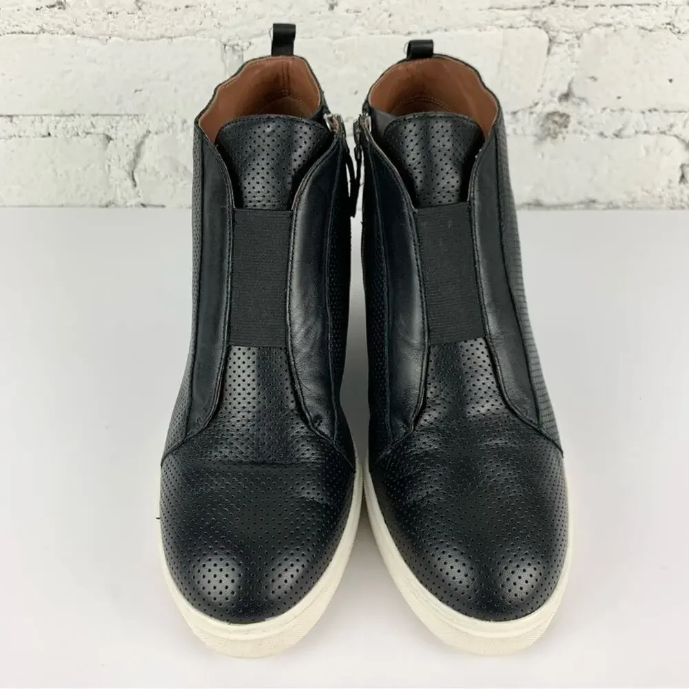 Linea Paolo Felicia Wedge Sneaker Perforated Black Leather 11